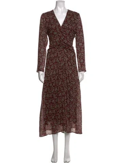 Pre-owned Vanessa Bruno Floral Print Midi Length Dress In Burgundy