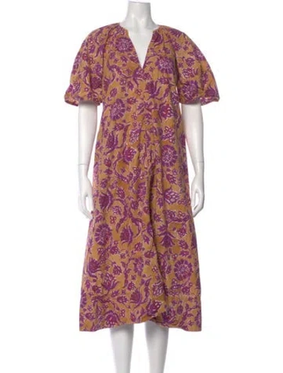 Pre-owned Vanessa Bruno Floral Print Midi Length Dress In Orange