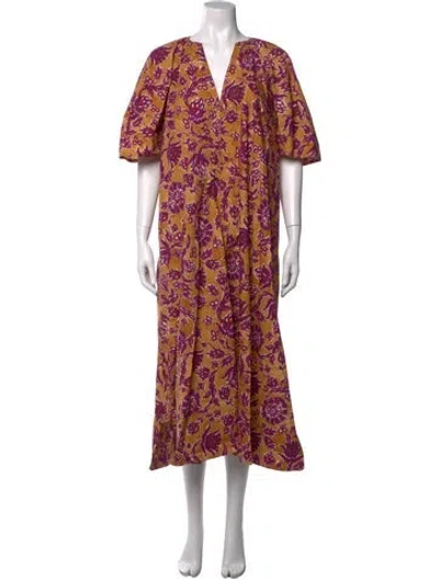 Pre-owned Vanessa Bruno Floral Print Midi Length Dress In Orange