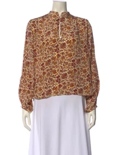 Pre-owned Vanessa Bruno Floral Print Mock Neck Blouse In Gray