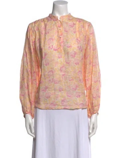 Pre-owned Vanessa Bruno Floral Print Mock Neck Blouse In Neutral