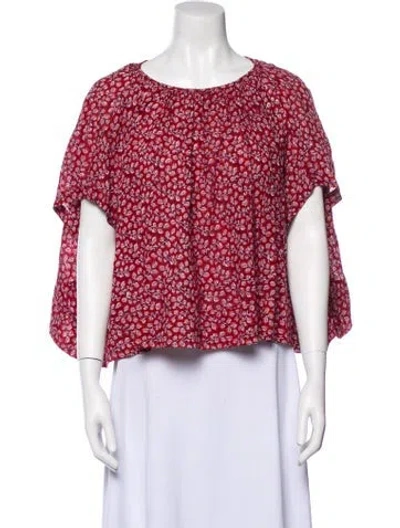 Pre-owned Vanessa Bruno Floral Print Scoop Neck Blouse In Red