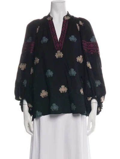 Pre-owned Vanessa Bruno Floral Print V-neck Blouse In Black