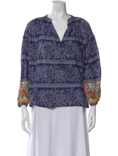 Pre-owned Vanessa Bruno Floral Print V-neck Blouse In Blue