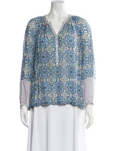 Pre-owned Vanessa Bruno Floral Print V-neck Blouse In Blue/white