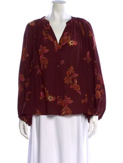 Pre-owned Vanessa Bruno Floral Print V-neck Blouse In Burgundy
