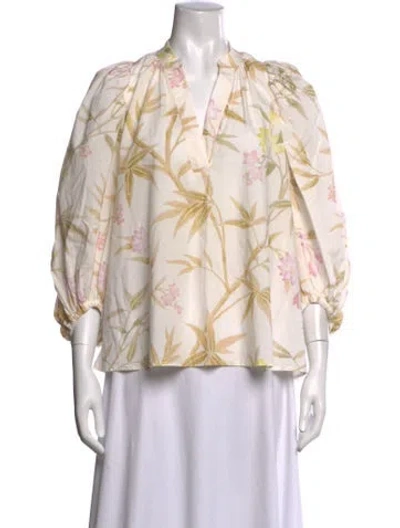 Pre-owned Vanessa Bruno Floral Print V-neck Blouse In Neutrals