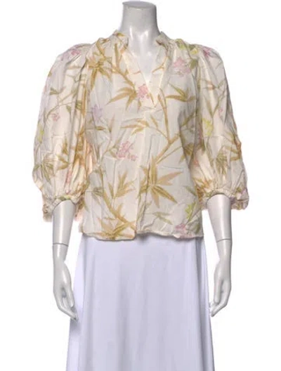 Pre-owned Vanessa Bruno Floral Print V-neck Blouse In Neutrals