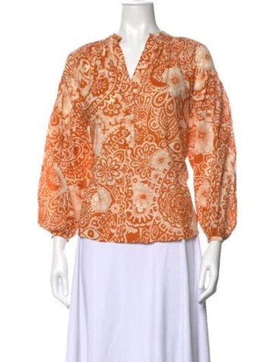 Pre-owned Vanessa Bruno Floral Print V-neck Blouse In Orange
