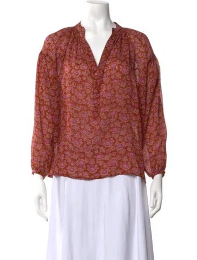 Pre-owned Vanessa Bruno Floral Print V-neck Blouse In Orange