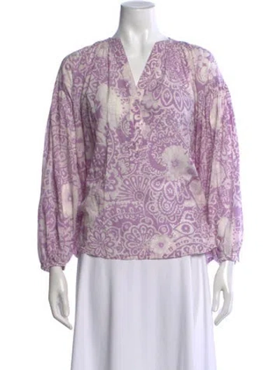 Pre-owned Vanessa Bruno Floral Print V-neck Blouse In Purple