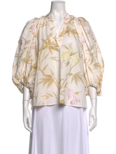 Pre-owned Vanessa Bruno Floral Print V-neck Top In Neutrals
