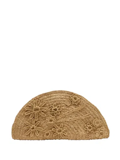 Vanessa Bruno Floral Raffia Clutch Bag In Neutral