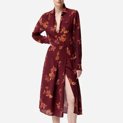 Vanessa Bruno Fresh Silk-blend Shirt Dress In Bordeaux In Multi