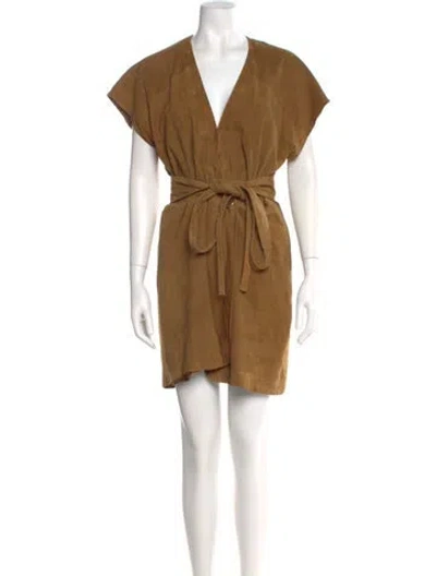 Pre-owned Vanessa Bruno Goat Leather Mini Dress In Neutral