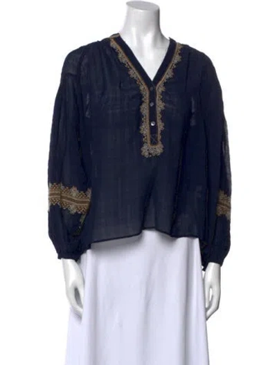 Pre-owned Vanessa Bruno Graphic Print V-neck Blouse In Blue