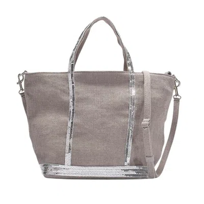 Vanessa Bruno Grey Linen/sequins Blend Petit Cabas Tote In Gray