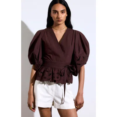 Vanessa Bruno Gunner Embroidered V-neck Wrap Blouse In Chocolat