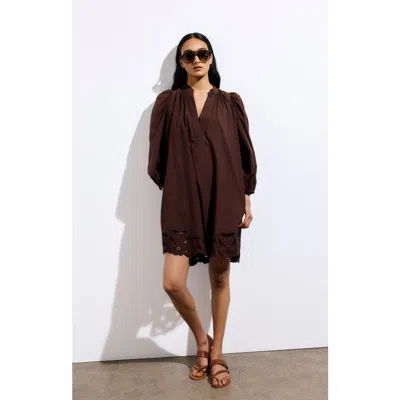 Vanessa Bruno Hamanda Puff Sleeve Tunic Dress In Brown