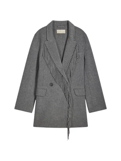 Vanessa Bruno Helenka Fringe-trimmed Double-breasted Coat In Gray