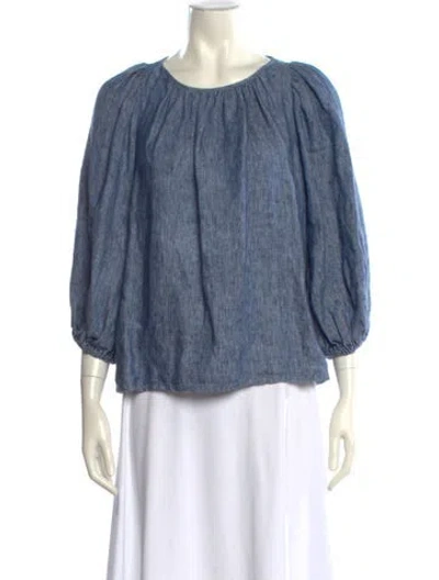 Pre-owned Vanessa Bruno Hemp Scoop Neck Blouse In Blue