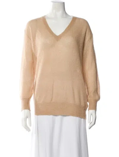 Pre-owned Vanessa Bruno Kid Mohair V-neck Sweater In Neutral