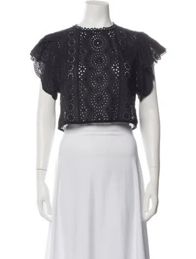 Pre-owned Vanessa Bruno Lace Pattern Crew Neck Crop Top In Black