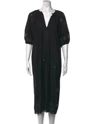 Pre-owned Vanessa Bruno Lace Pattern Midi Length Dress In Black