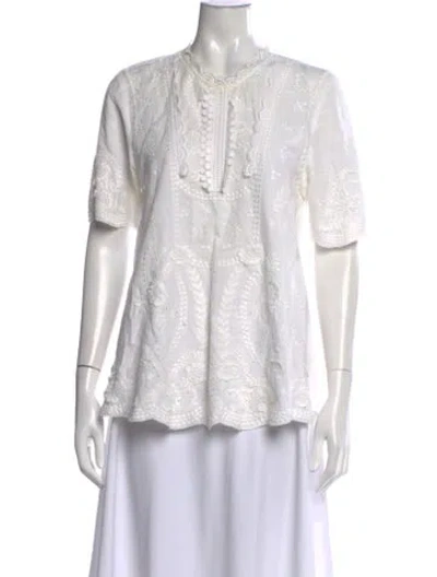 Pre-owned Vanessa Bruno Lace Pattern Short Sleeve Blouse In Neutrals