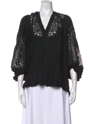 Pre-owned Vanessa Bruno Lace Pattern V-neck Blouse In Black