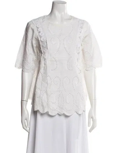 Pre-owned Vanessa Bruno Linen Crew Neck Blouse In White
