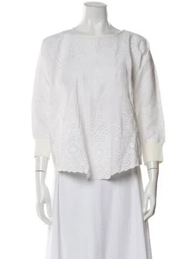 Pre-owned Vanessa Bruno Linen Lace Pattern Blouse In White
