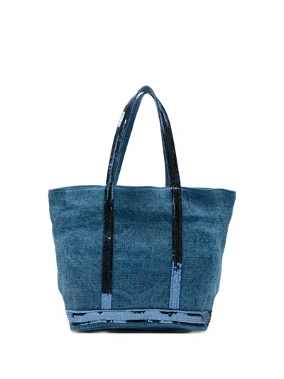 Vanessa Bruno Linen Medium Zipped Cabas Tote In Blue