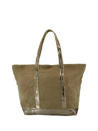 Vanessa Bruno Linen Medium Zipped Cabas Tote In Green