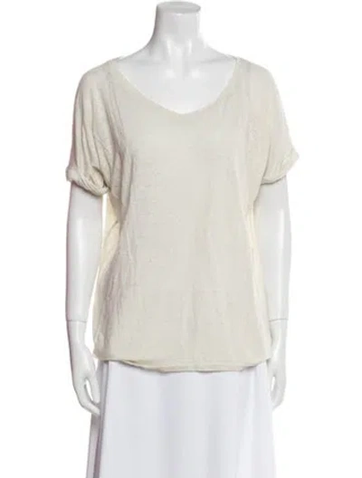Pre-owned Vanessa Bruno Linen Scoop Neck T-shirt In White
