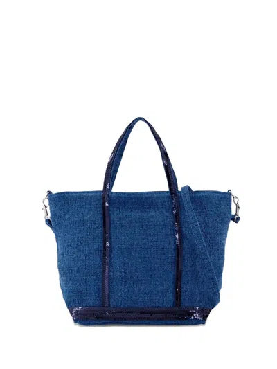 Vanessa Bruno Linen Small Zipped Cabas Tote In Blue