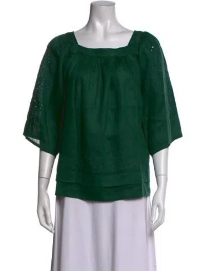 Pre-owned Vanessa Bruno Linen Square Neckline Blouse In Green