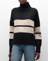 Vanessa Bruno Malo Striped Turtleneck Wool Sweater In Noirecru