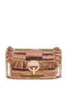 Vanessa Bruno Medium Moon Fringed Patchwork Shoulder Bag In Neutral