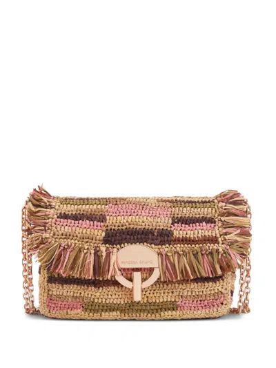 Vanessa Bruno Medium Moon Fringed Patchwork Shoulder Bag In Neutral