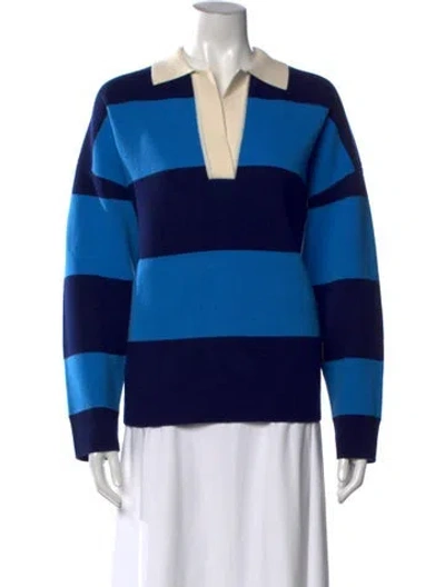 Pre-owned Vanessa Bruno Merino Wool Striped Sweater In Blue