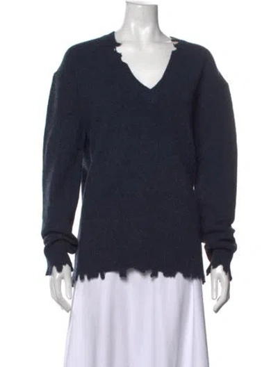 Pre-owned Vanessa Bruno Merino Wool V-neck Sweater In Blue