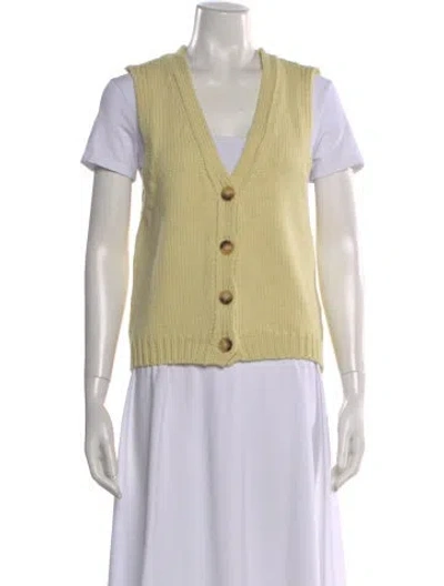 Pre-owned Vanessa Bruno Merino Wool V-neck Sweater In Yellow