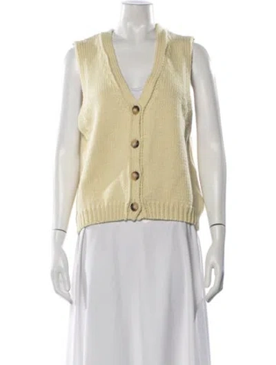 Pre-owned Vanessa Bruno Merino Wool V-neck Sweater In Yellow
