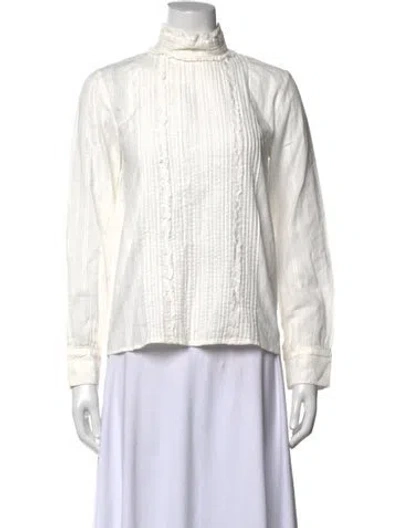 Pre-owned Vanessa Bruno Mock Neck Long Sleeve Blouse In White