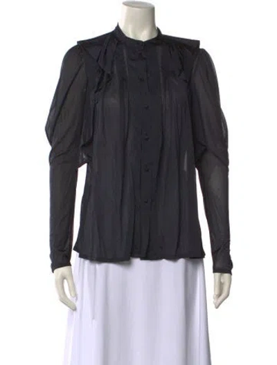 Pre-owned Vanessa Bruno Mock Neck Long Sleeve Button-up Top In Black