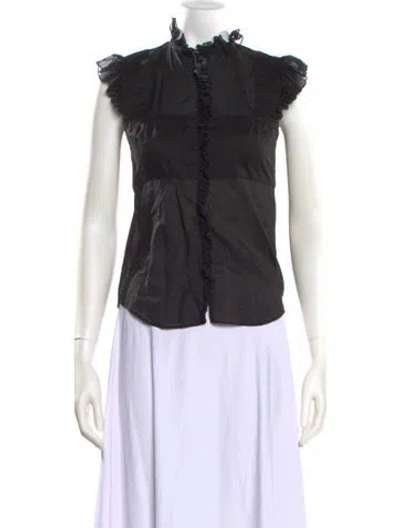Pre-owned Vanessa Bruno Mock Neck Short Sleeve Blouse In Black