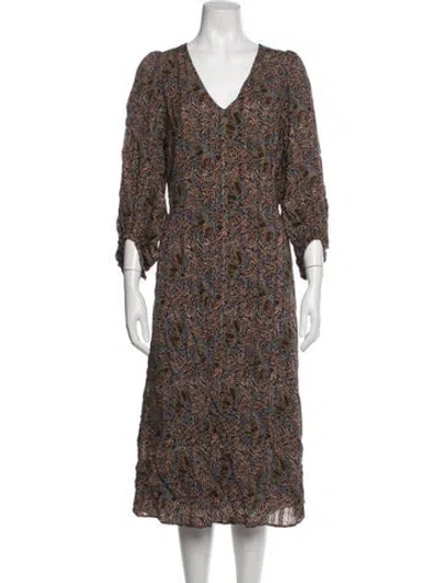 Pre-owned Vanessa Bruno Paisley Print Midi Length Dress In Burgundy