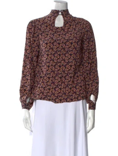 Pre-owned Vanessa Bruno Paisley Print Mock Neck Blouse In Blue