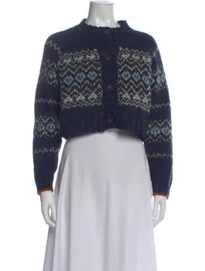 Pre-owned Vanessa Bruno Patterned Mock Neck Sweater In Blue